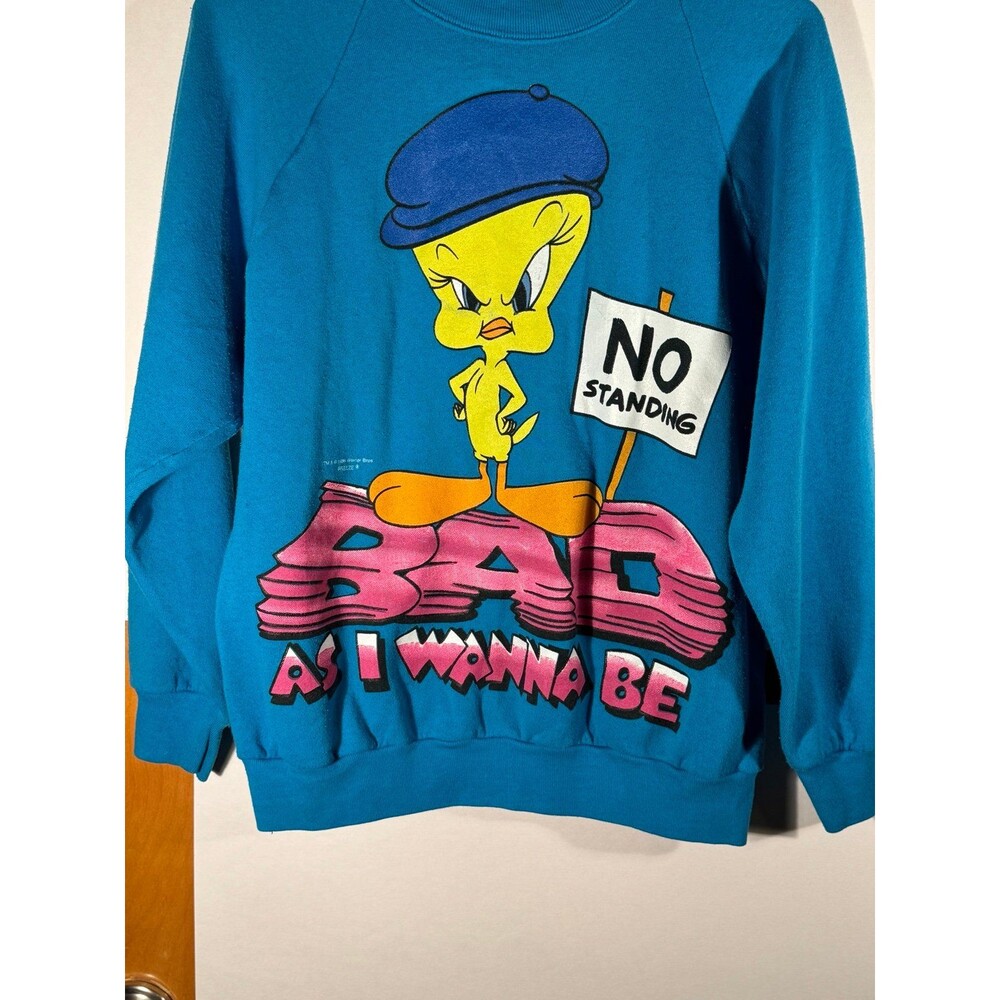 Vintage 1996 LOONEY TUNES Tweety Bad As I Wanna Be Sweater Women Medium M - Picture 3 of 9